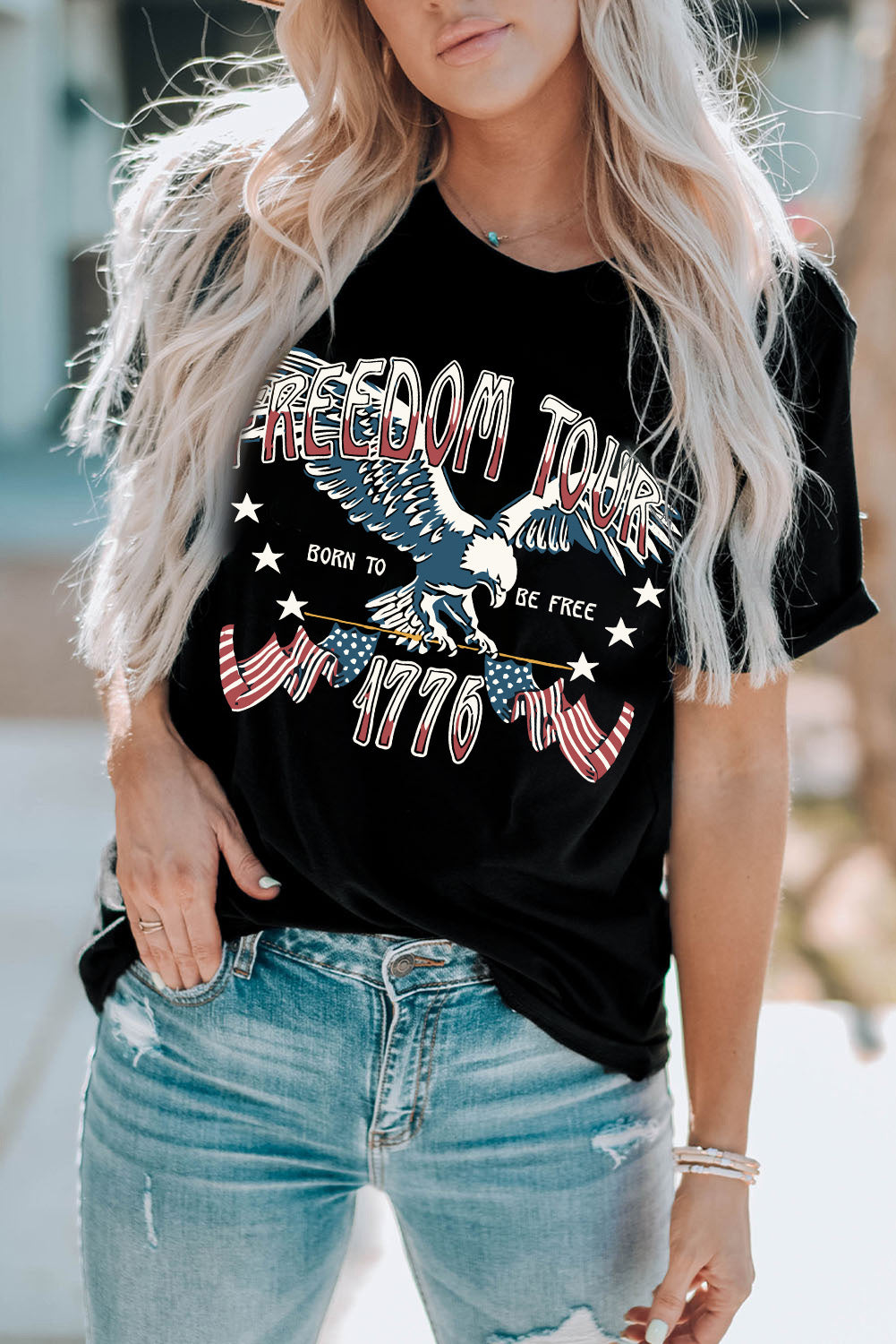 Freedom Tour American Flag Eagle Print Graphic Tee