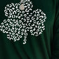 Green Leopard Clover Pattern Print Long Sleeve Top