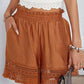 Smocked Waist Crochet Hem Casual Loose Shorts