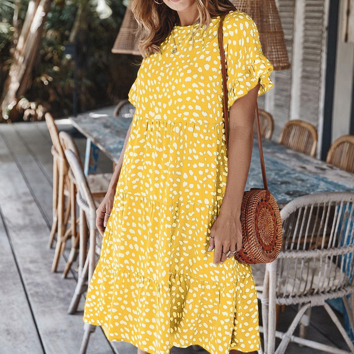 Spring and summer ruffle light mature dress