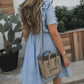 Sky Blue Ruffle Chambray Midi Dress