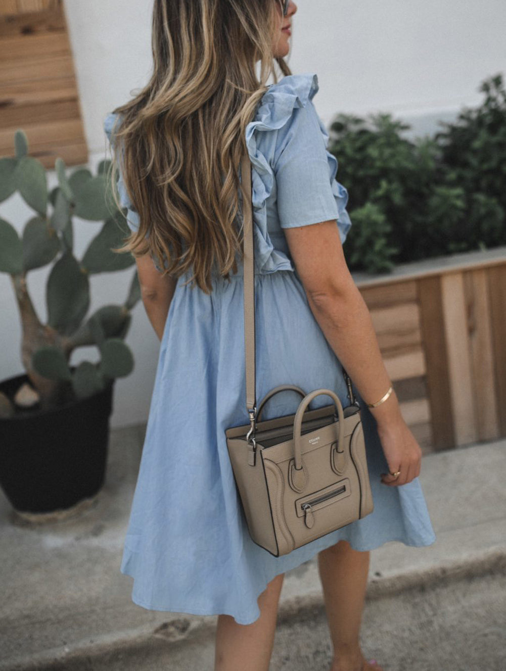 Sky Blue Ruffle Chambray Midi Dress