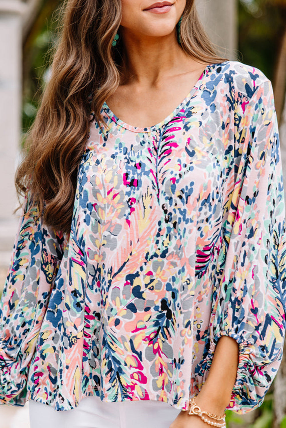 Floral Print Puffy Sleeve Loose Blouse