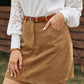 Khaki High Waist Corduroy Mini Skirt with Pockets
