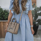 Sky Blue Ruffle Chambray Midi Dress