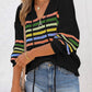 Striped Detail Zip Up Hooded Sweater Cardigan