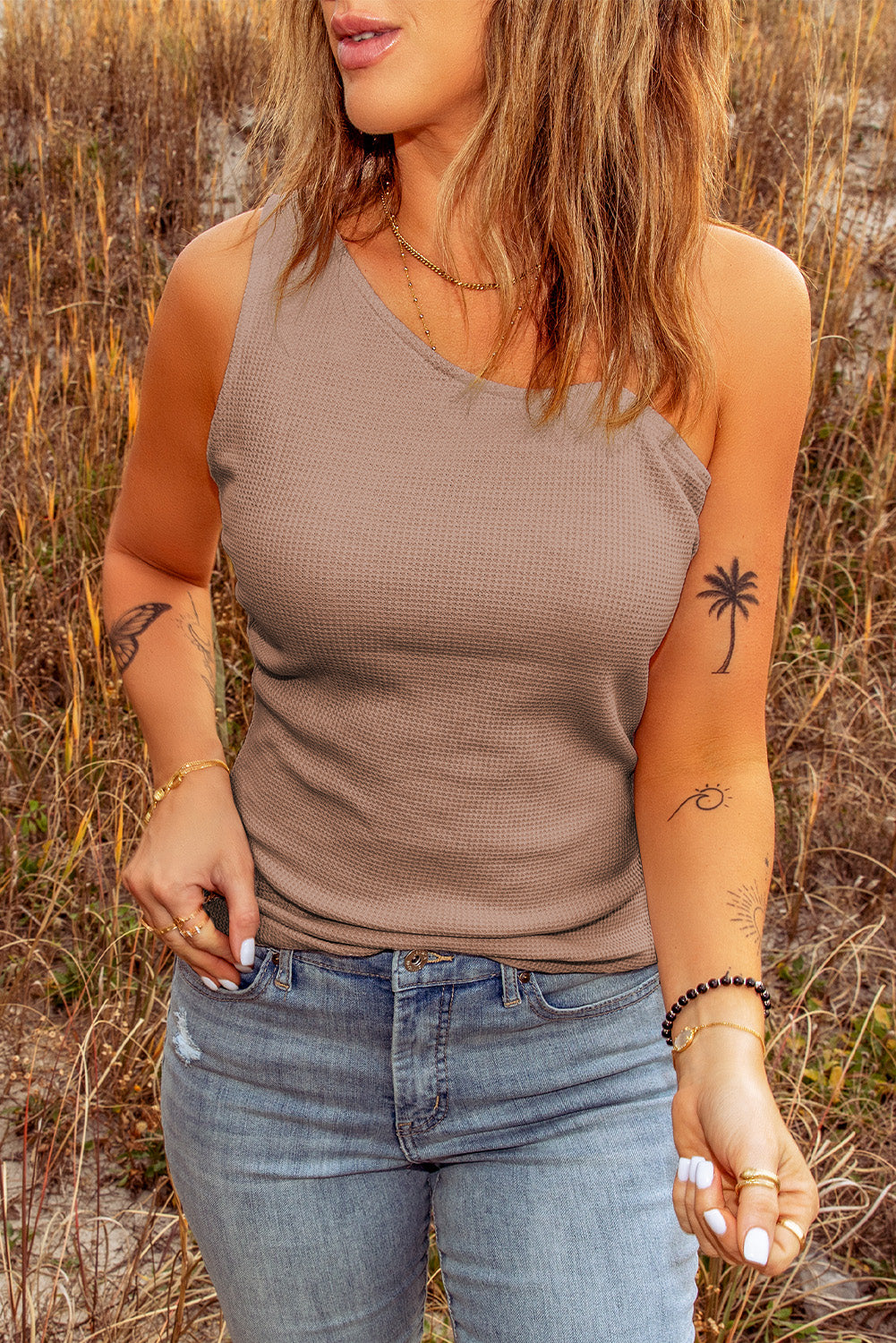 Asymmetrical One-shoulder Ribbed Tank Top