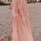 Pink Ruffle Half Sleeve Tie Front Flowy Beach Cover Up