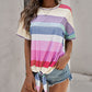 Multicolor Striped Short Sleeve Top with Knot