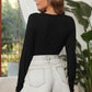 Black Scoop Neck Buttoned Front Long Sleeve Knitted Top