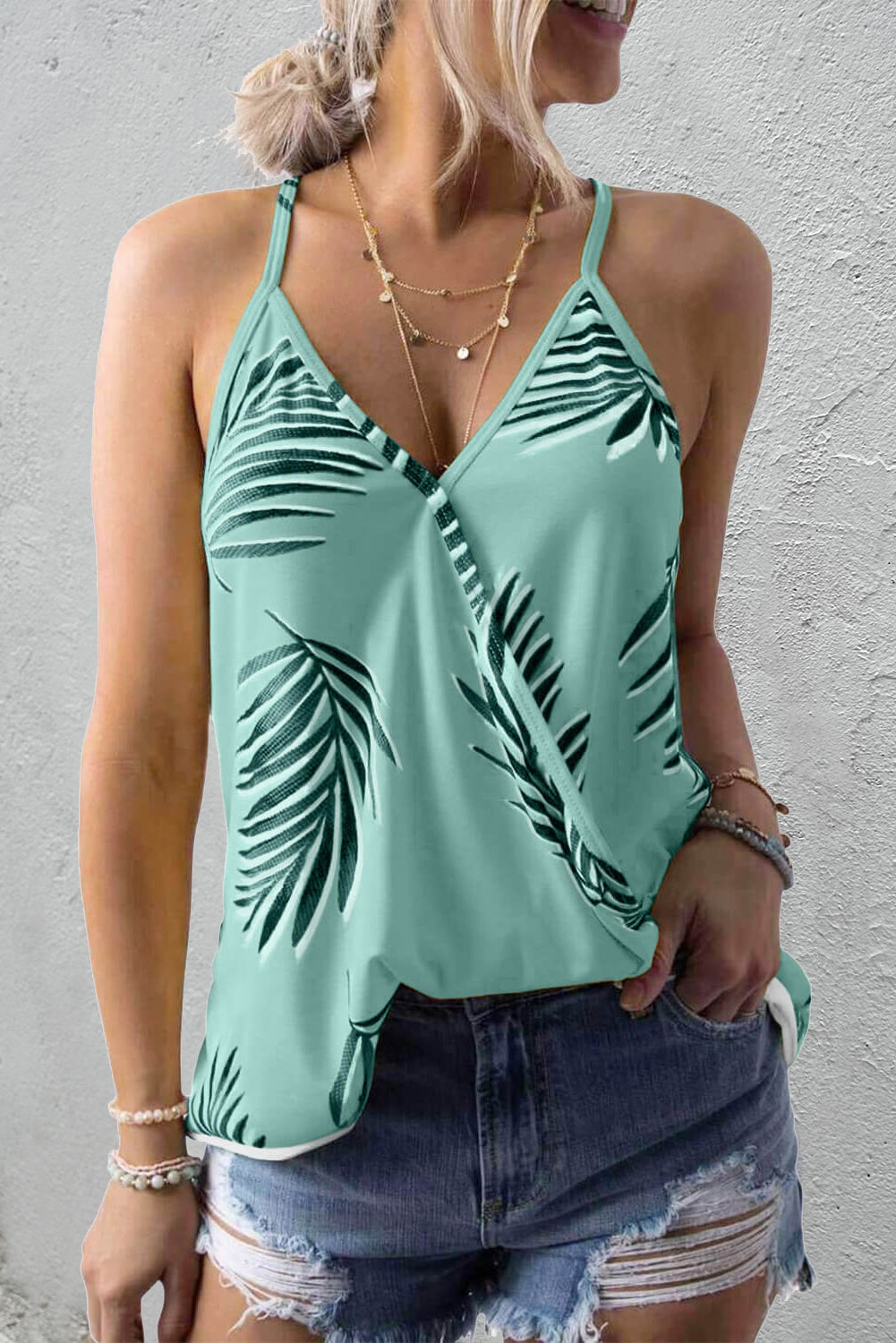 Tropical Plant Print Tank Top