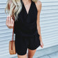 Black Plain V Neck Backless Sleeveless Romper