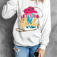 Beige Lets Go Girls Hat Boots Graphic Print Pullover Sweatshirt
