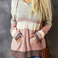 Color Block Knit Kangaroo Pocket Hooded Sweater