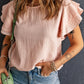 Pink Textured Tiered Ruffled Short Sleeve Blouse