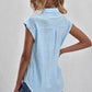 Sky Blue Turn-down Collar Button Front Tank