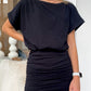 Black Chest Pocket Loose T-shirt Ruched Bodycon Mini Dress