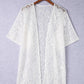 White Floral Lace Crochet Short Sleeve Open Front Kimono