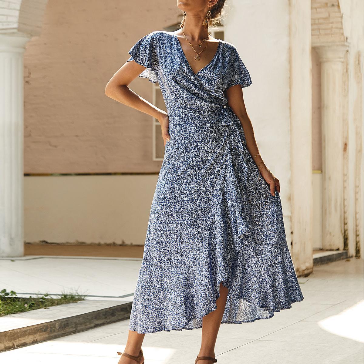 Summer V-neck ladies casual resort dress