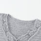 Gray Lace Scalloped V-Neck Side Split Loose Sweater