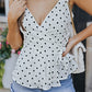 White Polka Dot Print Bow Knot Warp V Neck Cami Top