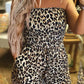 Leopard Strapless Smocked Bodice Drawstring Romper