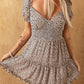 Leopard Print Shirred Ruffled V Neck Mini Dress