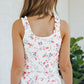 White Ruffle Straps Floral Rib Knit Tank Top