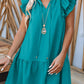 Green Tiered Ruffled Sleeves Mini Dress with Pockets