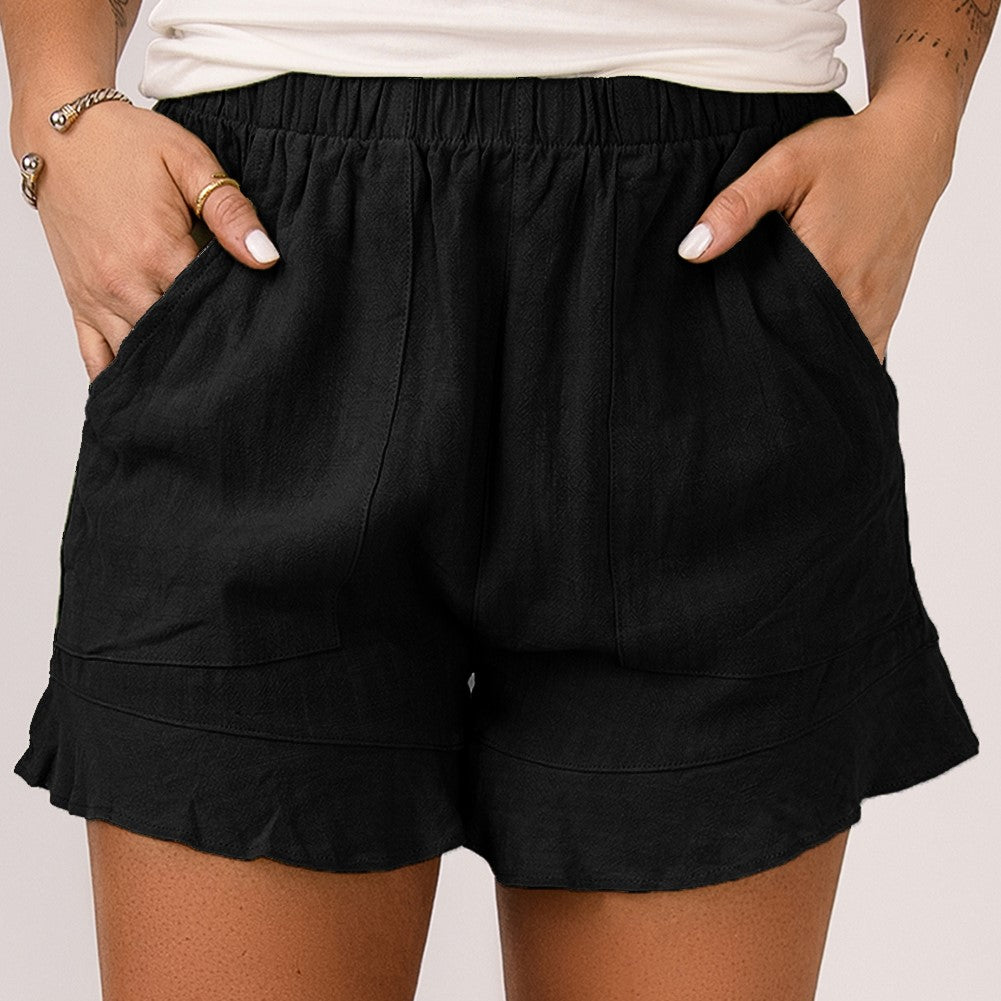 High Waist Pocketed Ruffle Shorts