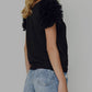 Black Mesh Ruffled Short Sleeve T Shirt