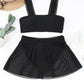Black 3pcs Lace Straps Sheer Mesh Skirt Bikini Set