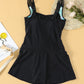 Black Floral Trim Ruched Tummy Control One Piece Swimdress