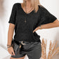 Black Plain Short Sleeve V Neck Knitted Top