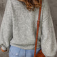 Gray High Neck Drop Shoulder Plain Sweater