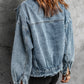 Sky Blue Elastic Hemline Acid Wash Denim Jacket