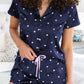 Blue Satin Heart Print Short Sleeve Top and Shorts Lounge Set