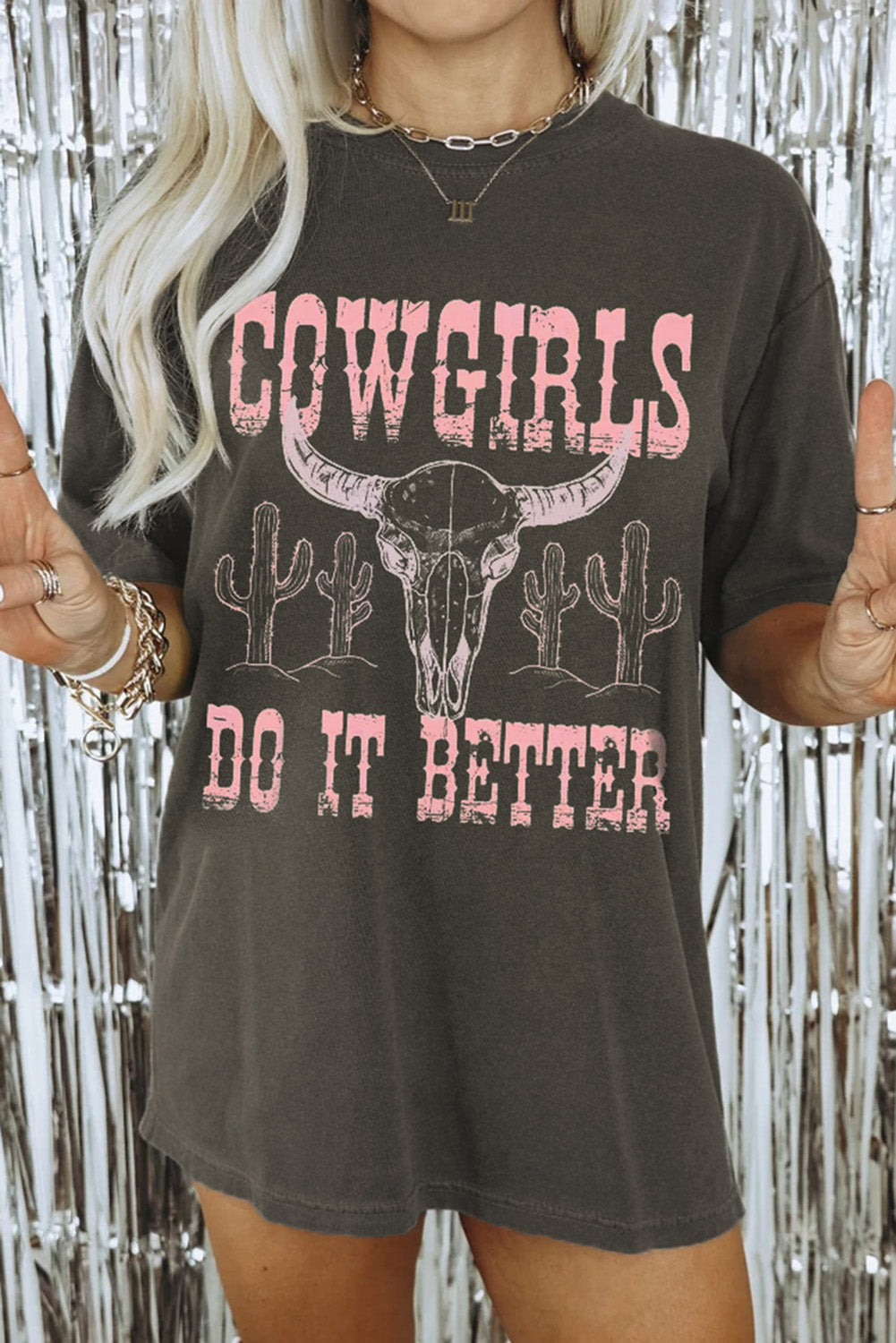 Gray COWGIRLS DO IT BETTER Graphic Print Oversized T Shirt