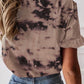Brown Vintage Tie Dye Ruffle Short Sleeve T Shirt