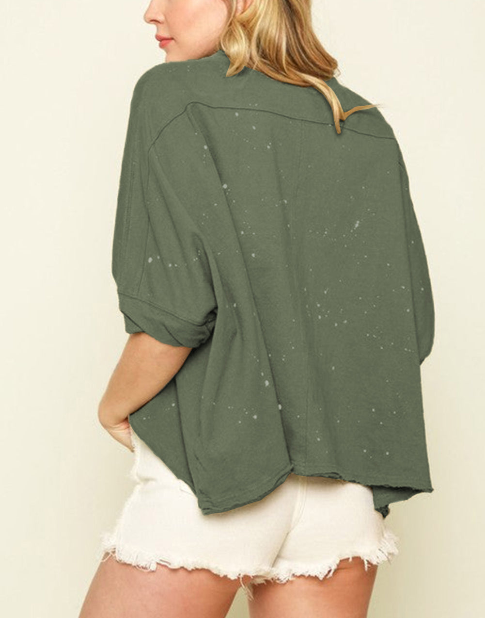 Distressed Bleached Asymmetric Hem Short Sleeve Top