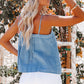 Sky Blue Pleated Buttons Denim Tank Top