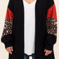 Black Leopard Color Block Sleeve Plus Size Cardigan