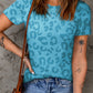 Blue Leopard Print Crew Neck Short Sleeve T Shirt