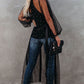 Black Sheer Embellished Tulle Duster Kimono