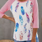 Feather Print 3/4 Raglan Sleeve Top