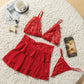 3pcs Fan-shaped Lace Ruffled Mesh Bralette Set
