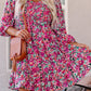 Smocked V Neck Puffy Sleeve Floral Dress