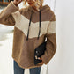 Autumn and winter hooded thickening color blocking sweater