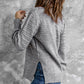 Gray Lace Scalloped V-Neck Side Split Loose Sweater