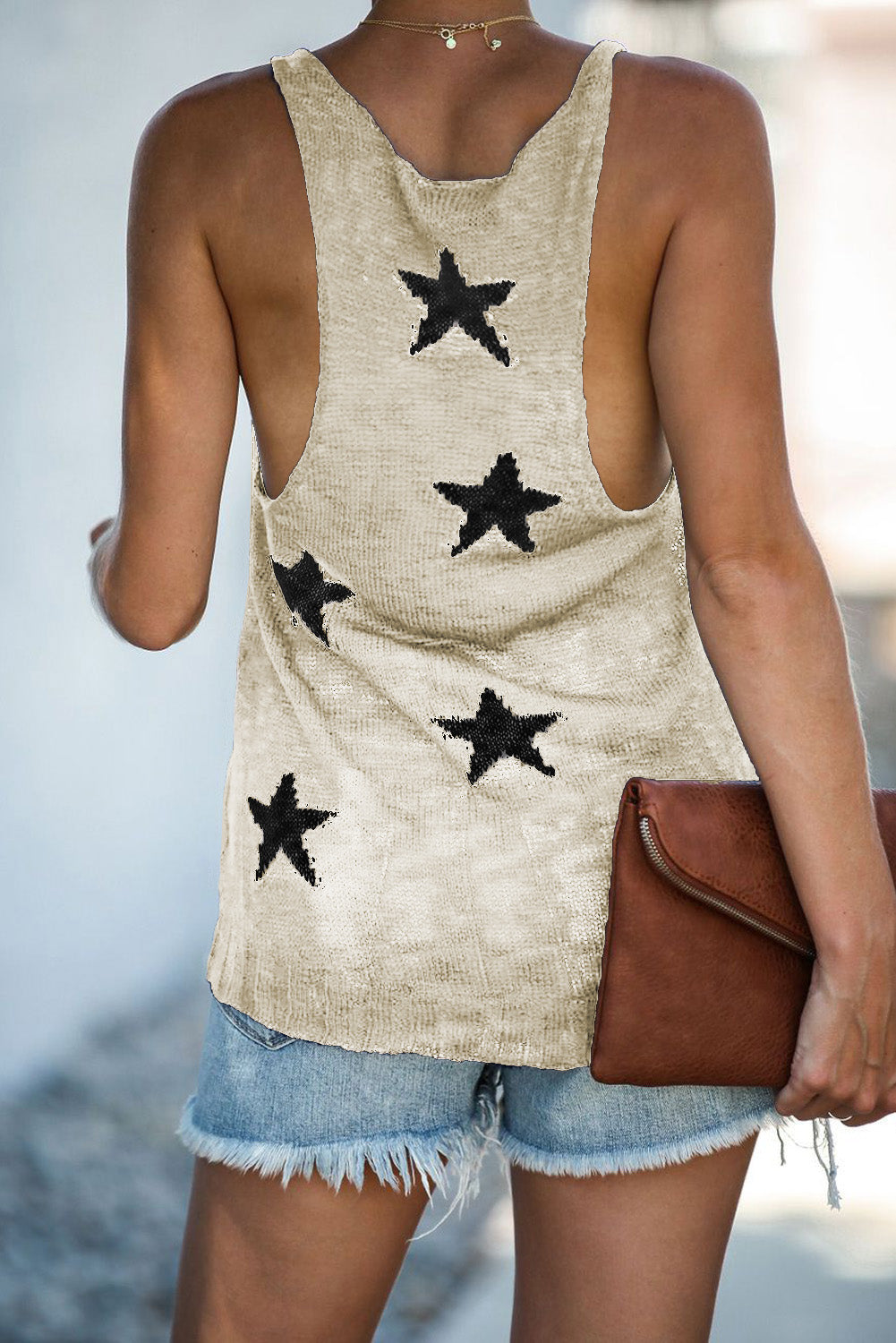 Star Print Racerback V Neck Tank Top